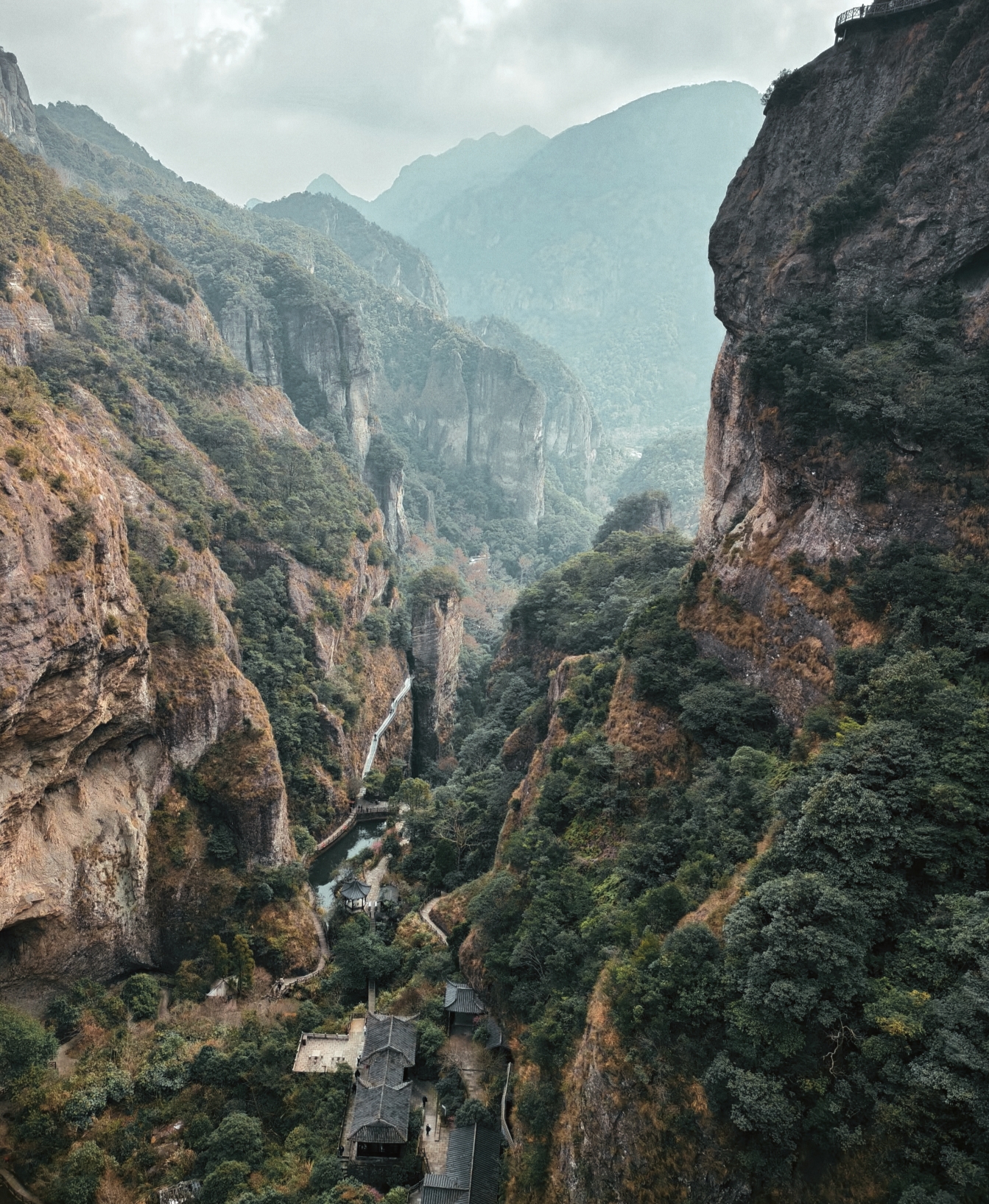 A misty gorge landscape in Yandang Mountain